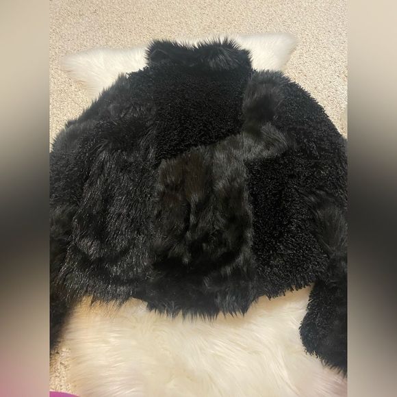Black Faux Fur & Wool Jacket - Picture 2 of 5